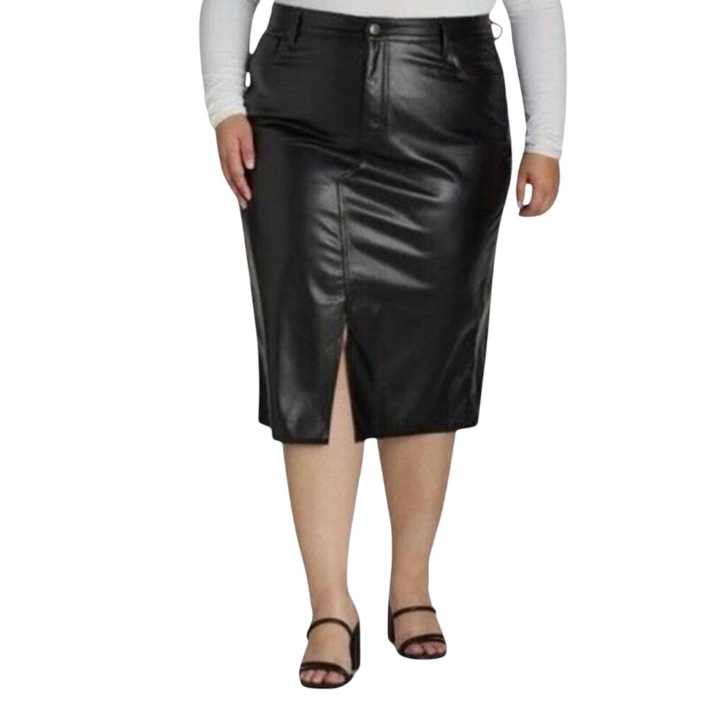 Terra & Sky Faux Leather Midi Skirt Womens Plus Size 18W Moto Biker Contemporary